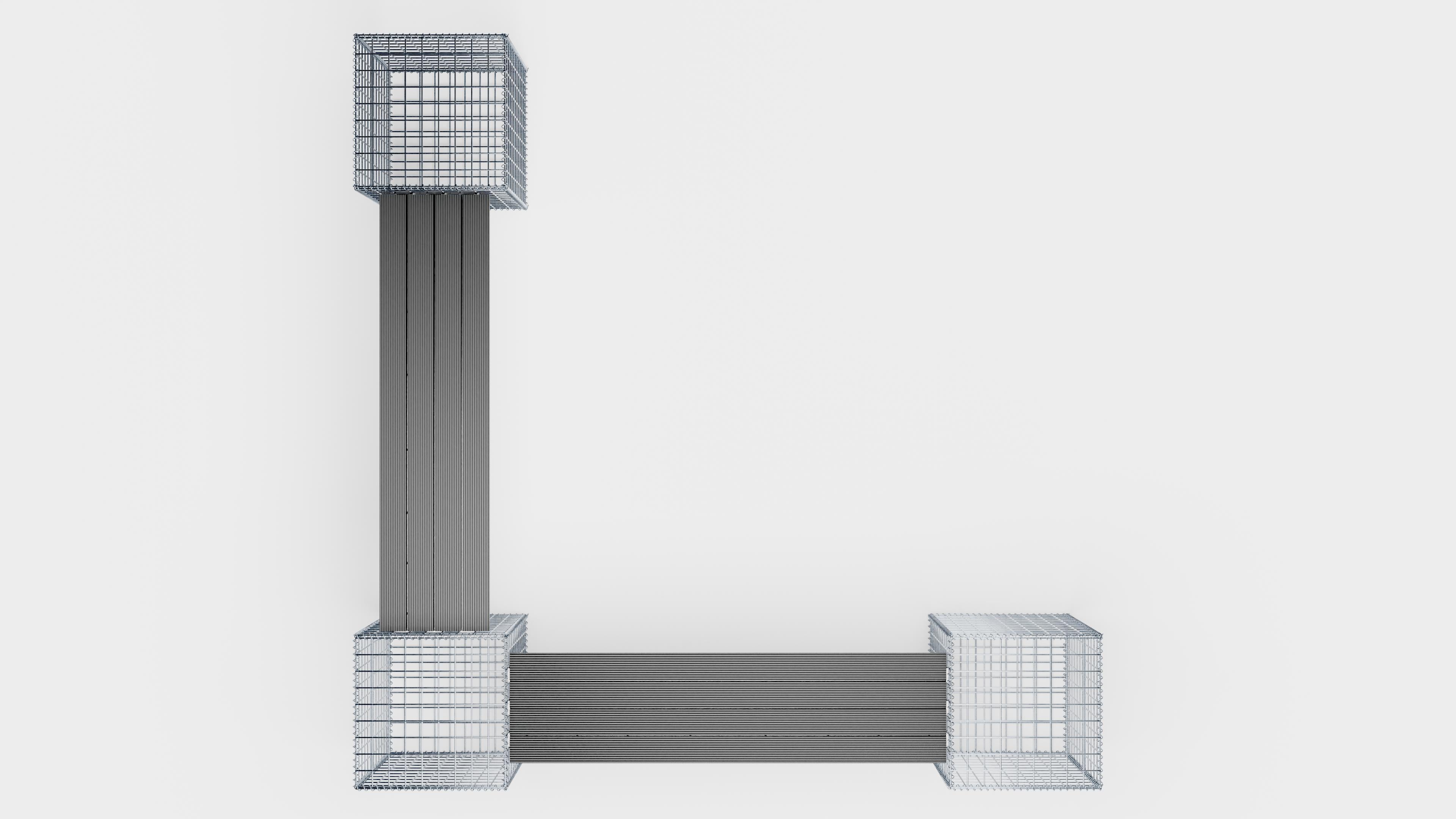 Gartenbank 3 Spiralgabionen - 205 x 60 x 40 cm (L x H x T) MW 5 x 5 cm,  mit Recyclingauflage in anthrazit