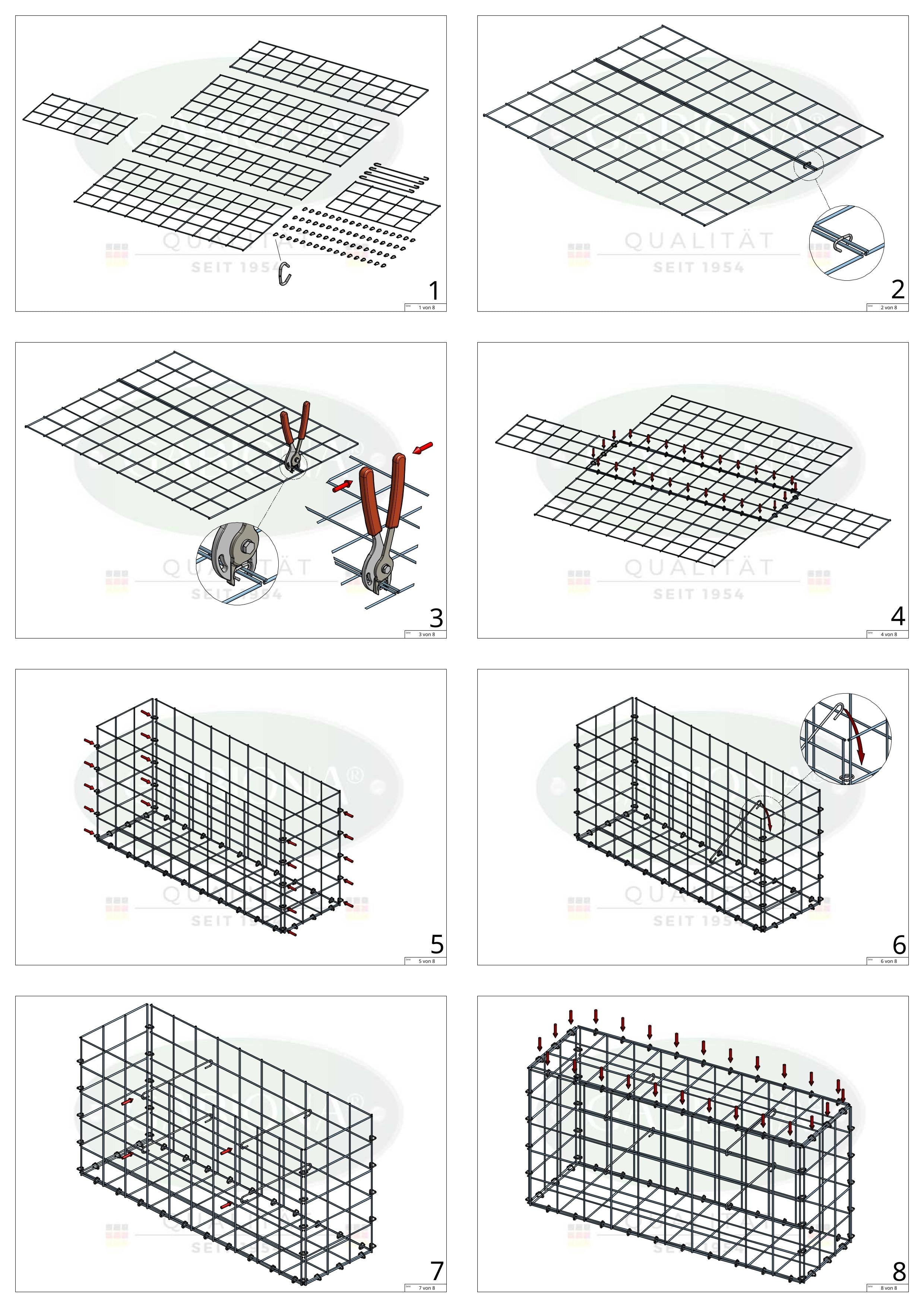 Gabion 100 cm x 90 cm x 50 cm (L x H x D), maskestørrelse 10 cm x 10 cm, C-ring