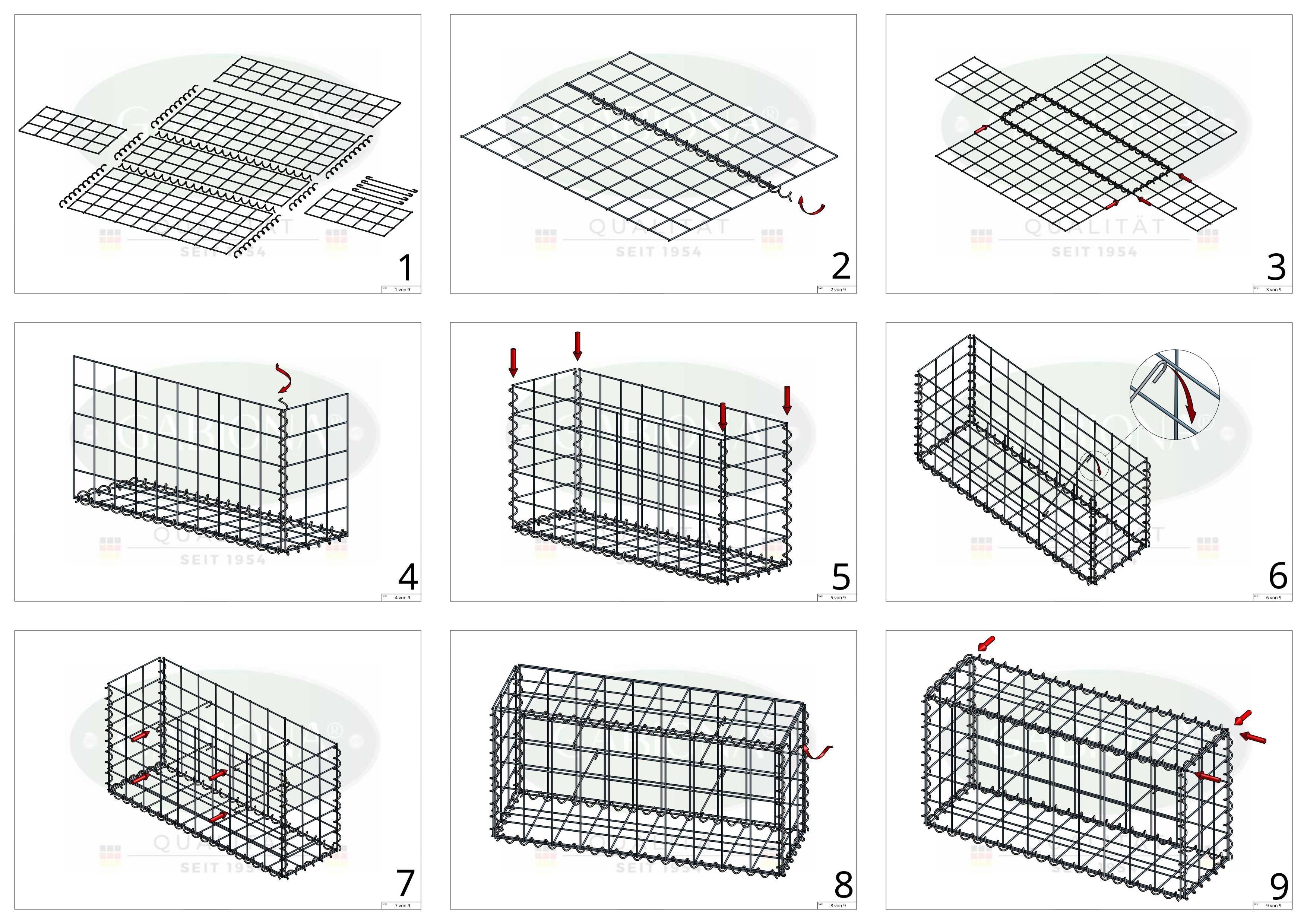 Gabione 100 cm x 40 cm x 20 cm (L x H x T), Maschenweite 10 cm x 10 cm, Spirale