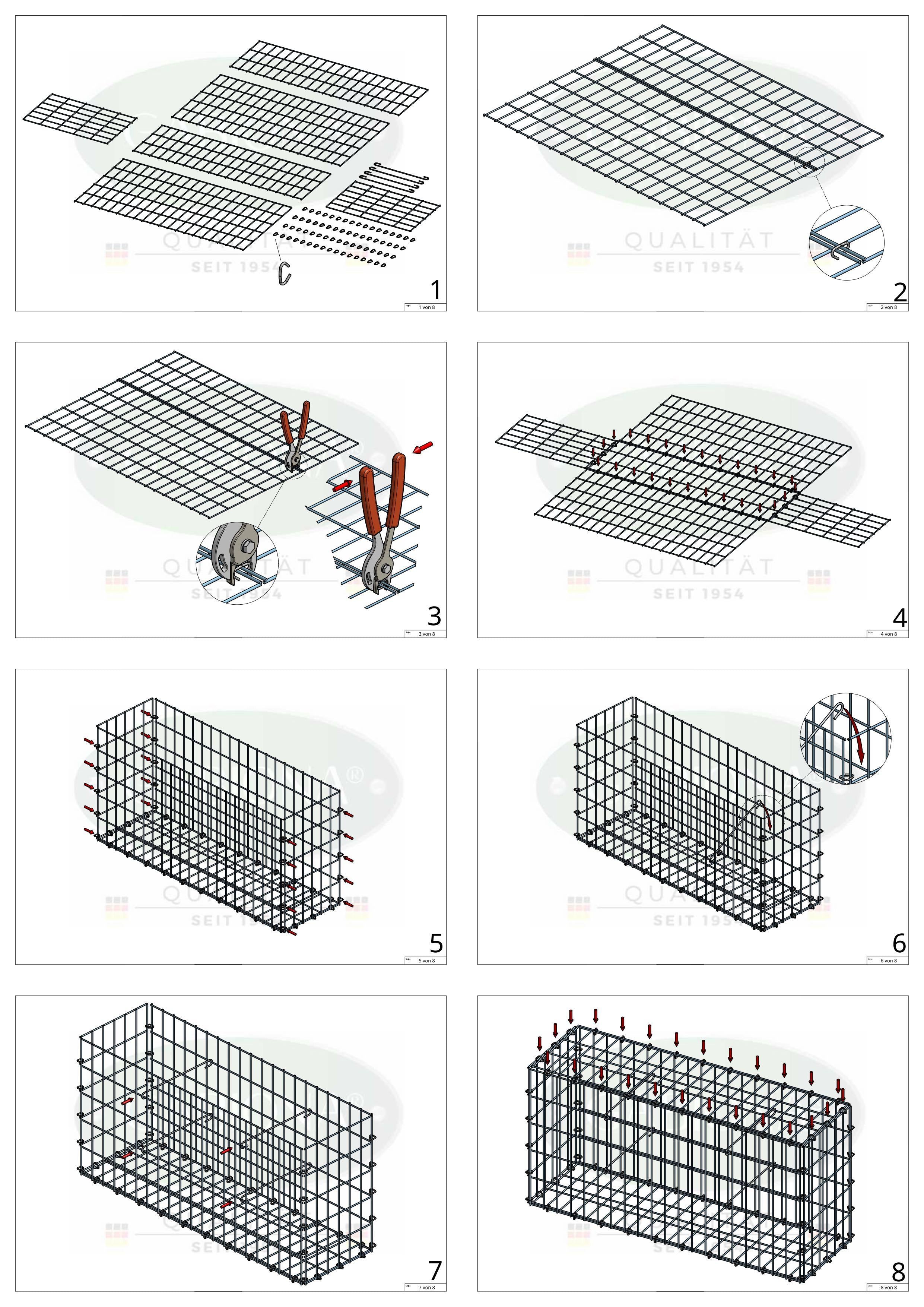 Gabion 40 cm x 40 cm x 40 cm (L x H x D), mesh size 5 cm x 10 cm, C-ring