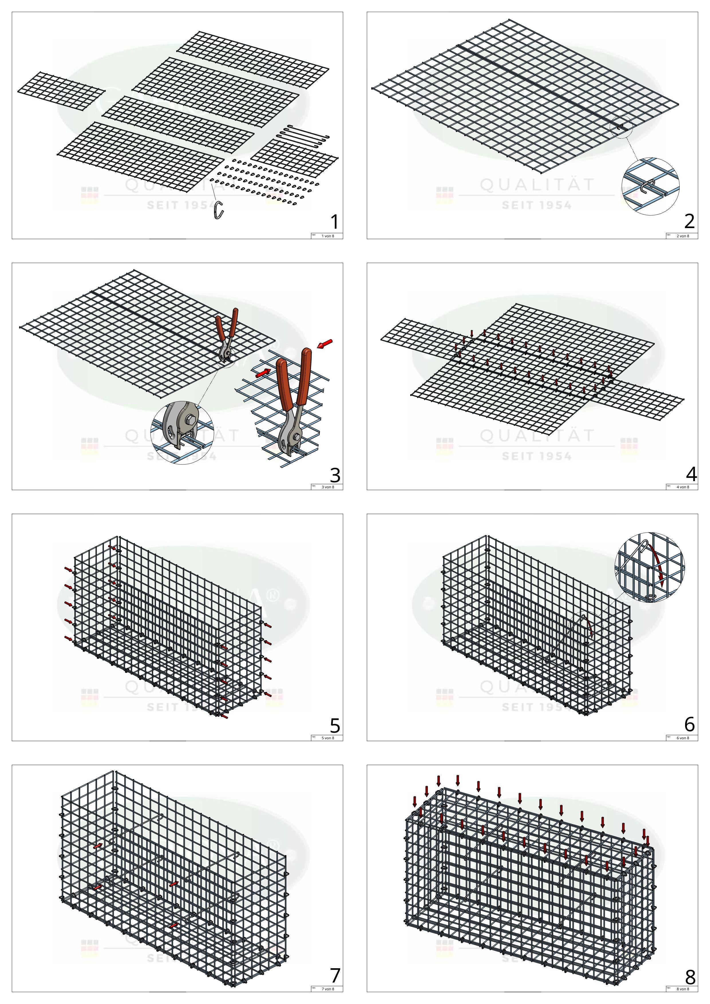 Gabion 100 cm x 20 cm x 50 cm (L x H x D), maskestørrelse 5 cm x 5 cm, C-ring