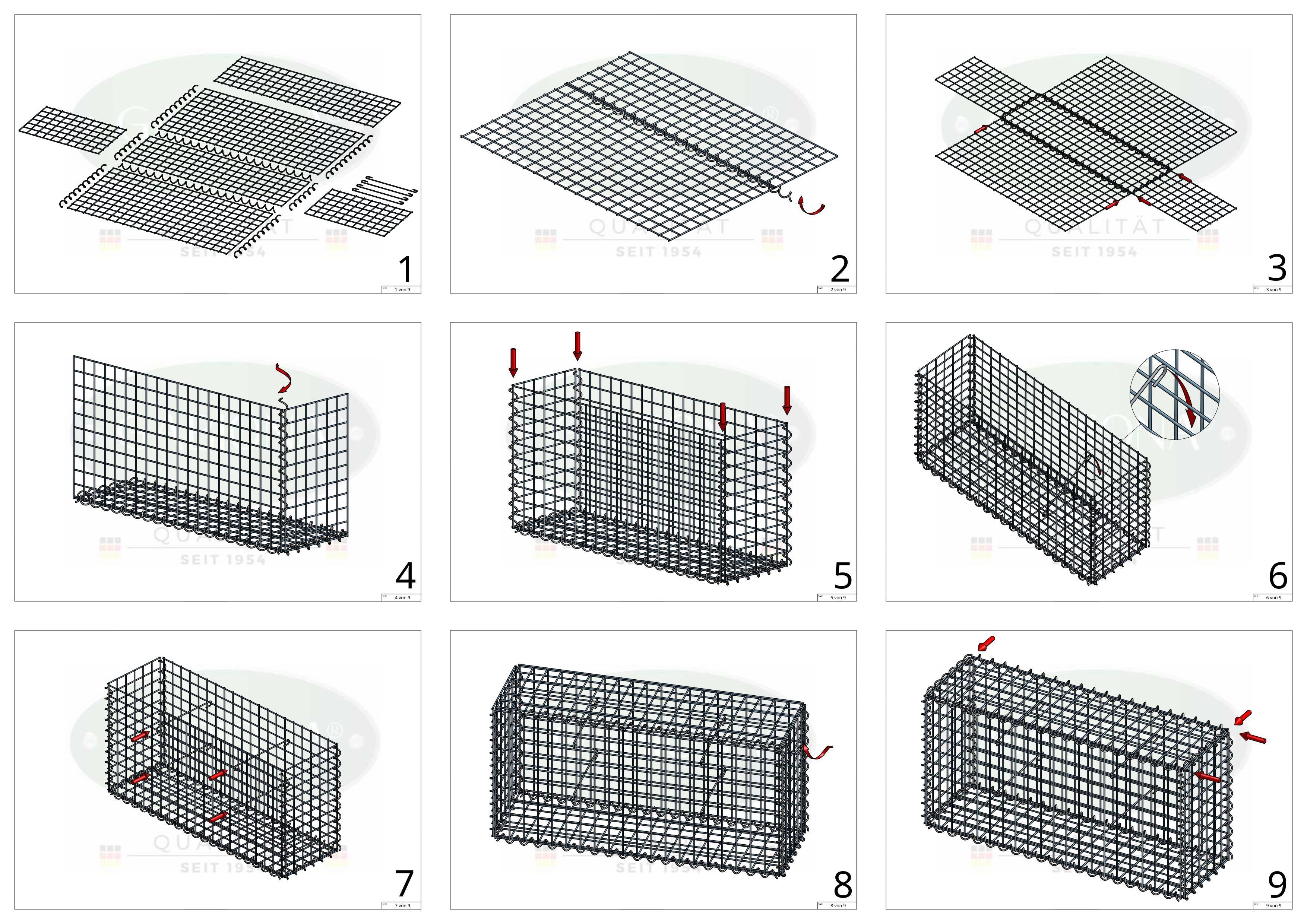 Gabion 100 cm x 70 cm x 40 cm (L x H x D), maskestørrelse 5 cm x 5 cm, spiral