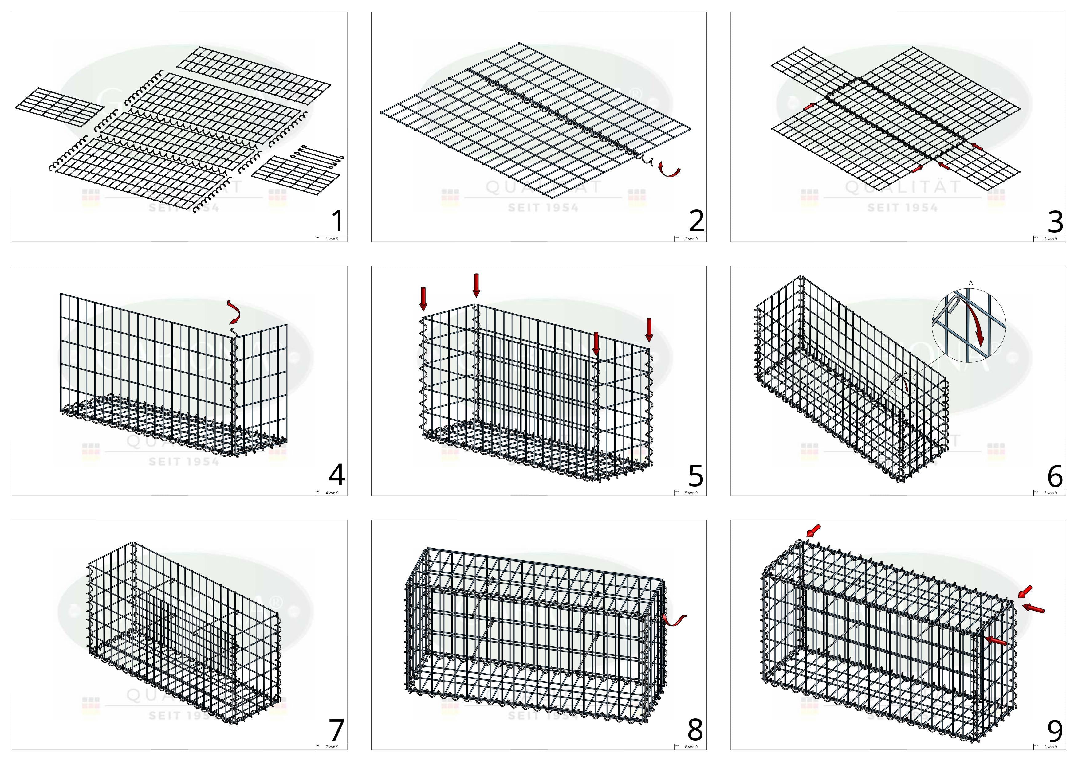 Gabion 80 cm x 40 cm x 40 cm (L x H x D), mesh size 5 cm x 10 cm, spiral